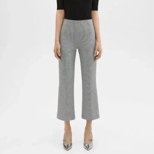 BRAND NEW $295 THEORY PULL ON CROPPED KNIT KICKPANT HOUNDSTOOTH BLACK SIZE L